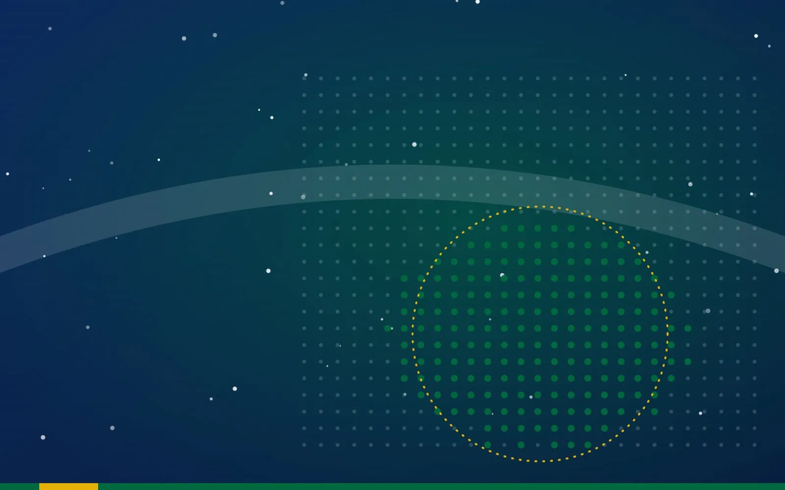 Ilustração abstrata provisória: formas geométricas em azul-noite com faixa verde e estrelas douradas